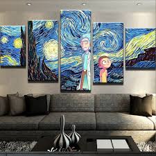 Starry Night Rick And Morty Canvas Art Wall Decor Wall Art Painting Customized Canvas Art