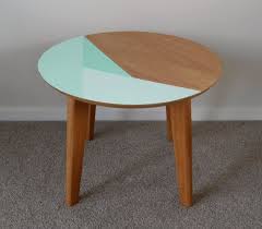 Upcycled Round Wooden Coffee Table Painted With Mint Green Etsy Painted Coffee Tables Round Wooden Coffee Table Painted Table