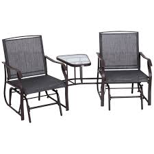 Outsunny Two Person Backyard Patio Deck Steel Metal Sling Double Glider Chairs With Table Outdoor Gliders Aosom Glider Rocker Chair Rocker Chairs Glider Rocker
