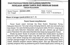 Artikel berikut ini akan mempelajari mengenai soal dan kunci jawaban latihan uas dan pas pelajaran bahasa jawa kelas 5 sd/mi. Soal Ulangan Bahasa Jawa Kelas 5 Semester 2 K13 Sekolahdasar Net