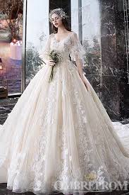 Gorgeous V Neck Half Sleeves Appliques Ball Gown Long Lace Wedding Dress W714 Ball Gowns Wedding Ball Gown Wedding Dress Princess Wedding Dresses