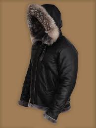 Men Black Shearling Jacket With Hoodie Men Jacket Mauvetree Black Shearling Jacket Shearling Jacket Distressed Leather Jacket