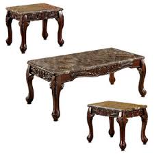 This set comes with a coffee table and two end tables, making it the classic living room combination. Wooden Coffee Table And End Tables Set With Faux Marble Top Pack Of 3 Brown Victorian Coffee Table Sets By Bunnyberry Houzz