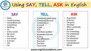 Using Say Tell Ask In English English Study Here English Study Learn English Words