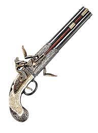 Diablo break open, 6 inch barrel, 12 gauge pistol, brass & blue — limited edition $ 589.00; Flintlock Pistol With Revolving Double Barrel Maskworld Com