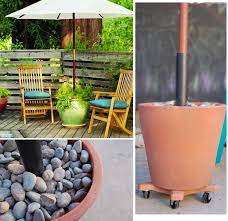 Instead of buying a small and lightweight umbrella base, build your own. 10 Diy Umbrella Base Ideas Outdoor Umbrella Patio Umbrella Stand Backyard