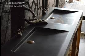 A double trough sink bathroom vanity has basins recessed directly into its countertop, making it an easy clean option. 63 Double Black Granite Trough Sink Bathroom Basins Stone Folege Shadow