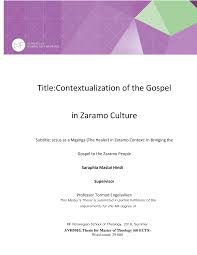 Title:Contextualization of the Gospel in Zaramo Culture