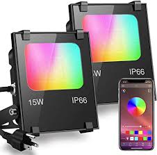 Amazon Com Led Flood Light 100w Equivalent Rgb Color Changing Outdoor Smart Floodlights Rgbw 2700k Warm White 16 Million Colors 20 Modes Grouping Timing Ip66 Waterproof 2 Pack Home Improvement