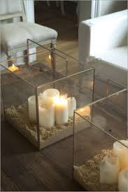 I Love The Big Square Glass Containers Filled With Sand Candles Would Love To Know What The Containers Are They Look Home Deco Home Decor Home Accessories
