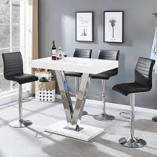 Shop inmod's unique selection of modern bar tables & high top pub sets. Vienna Bar Table In White Gloss And 4 Ripple Black Bar Stools 549 95 Go Furniture Co Uk