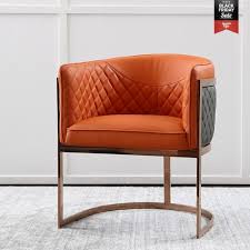 Club Chair Orange Gray Faux Leather Barrel Chair Rose Gold Accent Chair Luxurious Chair Accent Chairs Luxury Chairs Gold Accent Chair