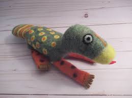 Felted Lizard, Green Orange Reptile, Handmade Dragon, Nature Gift