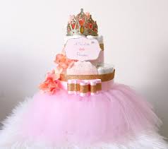gold pink diaper cake with crown tiara for baby girl baby shower centerpiece decoration elegant loyal princess for gift tutu tulle
