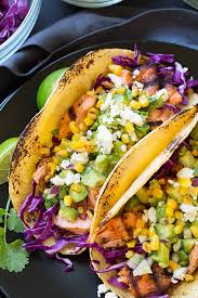 Squeeze quartered limes over the salmon mixture, give it a quick stir, and plate up the salmon (i usually drain a little liquid off at this point). Grilled Salmon Tacos With Avocado Salsa Cooking Classy