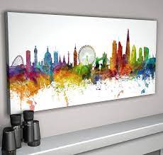 A series of photographs of london skylines for homes and offices. London City Skyline Cityscape Print Big Canvas Art Art Canvas Art Prints