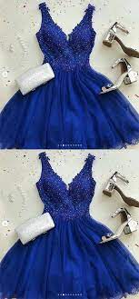 Cute Royal Blue Lace Tulle V Neck Short Prom Dress Bridesmaid Dress Blue Lace Prom Dress Blue Homecoming Dresses Blue Dress Short