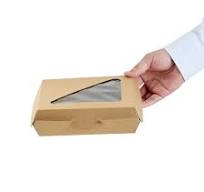Eco Tek Square Kraft Paper Corrugated Clamshell Container - with PLA Window  - 6 1/2" x 6 1/2" x 2" - 100 count box