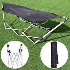 Chair stand (portable or stationary) hammock included: Costway Black Portable Folding Hammock Lounge Camping Bed Steel Frame Overstock 16733413