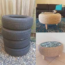 Nest coffee table and side table for a unique look; Upcycler Creates Woven Coffee Tables From Rubber Car Tyres