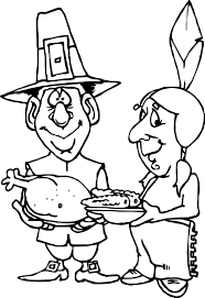 It shows that they have a wonderful bounty harvest by exchanging there harvested fruits and vegetables. First Thanksgiving Pilgrim Indian Turkey Corn Coloring Page Coloring Home