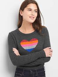 Gap Womens Crazy Stripe Heart Crewneck Sweater Grey Sweaters Chic Sweaters Sweaters For Women