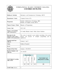 Hi , so i just passed spm with sufficient results and i was thinking of where to pursue computer science studies. Csc1100 Elements Of Programming Revised July 2014 120lh 2 Student