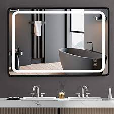 Modern wall mounted hotel metal frame vanity mirror square round corner bathroom matt black glass mirror with led strip lights. Buy Led Bathroom Mirror With Arc Corner Aluminum Frame Sr Sun Rise 40x24 Inch Vanity Mirror Dimmable Anti Fog Wall Light Mirror Black Bathroom Makeup Mirror With Lighted For