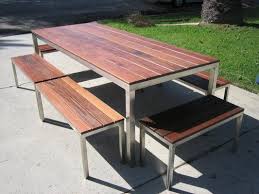 Furniture └ home, furniture & diy all categories antiques art baby books, comics & magazines business, office & industrial cameras & photography cars, motorcycles & vehicles clothes, shoes & accessories coins collectables computers/tablets & networking crafts dolls & bears dvds. Stainless Steel Outdoor Table With Ipe Wood Top 6 Benches Table Size 38 X 96 Yelp Muebles Casa Industrial Madera