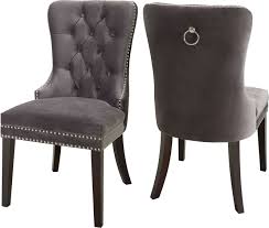 Meridian Nikki Grey Velvet Dining Chair Set Of 2 740grey C Goedekers Com Upholstered Dining Chairs Velvet Dining Chairs Gray Dining Chairs
