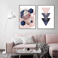 Set Of 2 Printable Blush Pink Navy Blue Rose Gold Geometric Etsy Wall Decor Bedroom Trending Decor Wall Decor Trends