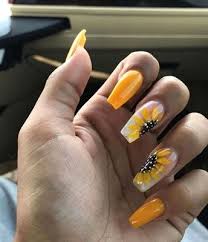 To the shades of varnish, which will not disregard a bright girl. 35 Stylish Acrylic Nail Designs That You Have To Try This Year Matte Nails Coffin Nails Acrylic Nails 2018 Coffin Shape Nails Sunflower Nails Yellow Nails