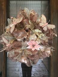 Rose Gold And Blush Pink Deco Mesh Wreath With Ribbon And Butterflies Approx 26 Inches Silver Christmas Decorations Rose Gold Christmas Deco Mesh Wreaths