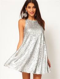 Silver Sleeveless Sequined Loose Pleated Dress Sequin Swing Dress Fashion Sequin Dress