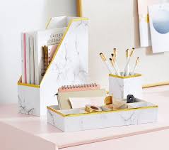Paper Desk Accessories Set Of 3 White Marble Girly Room Decor Study Room Decor Therapy Office Decor