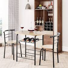 Whether you need a small kitchen table or breakfast table for three to four people or a large round dining table or extension dining table for a formal dining area, we have options for every gathering size. For Small Space Pub Dining Room 2 Chairs And Round Table Set With Iron Frame Arlime 3 Piece Dining Table Set Kitchen Breakfast Compact Table Set With Storage Shelf Apartment Black Bistro Furniture