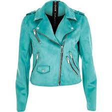 River Island Turquoise Blue Faux Suede Biker Jacket 120 Liked On Polyvore Featuring Outerwear Jacke Faux Suede Biker Jacket Leather Jackets Women Jackets