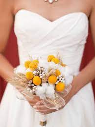 A Cotton And Craspedia Bridal Bouquet Flower Bouquet Wedding Spring Wedding Bouquets Bridal Bouquet