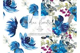 Blue flower designed by digital space. Watercolor Blue Flowers Digital Design Paper Pack By Patishop Art Thehungryjpeg Com