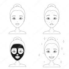 Demonstrate if needed by drawing a face showing how you feel. Contour Drawing Of A Sad Face Of A Girl With Acne With A Black Cosmetic Mask And How The Effect Of Pure Skin And Her Smile Premium Vector In Adobe Illustrator