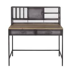 Schreibtisch weiss 3 schubladen hochglanz edelstahlfarben edelstahlfarben grifflose front 140x60 cm (bxt) eisen bürotisch online kaufen! Schreibtisch Im Industrial Stil 1 Tur 2 Schubladen Metall Und Tannenholz Gamer Maisons Du Monde