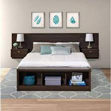 King size teak danish modern platform bed with floating nightstands. King Size Floating Headboard With Nightstands In Espresso Floating Headboard Bedroom Diy Headboard With Shelves
