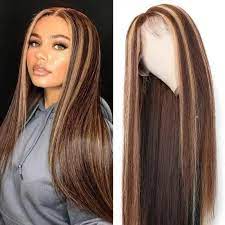 Sofeel Piano Color 13x4 Lace Front Highlight Wig Human Hair Pre Plucked Straight Hair Wig In 2021 Blonde Highlights Wig Hairstyles Honey Blonde Highlights