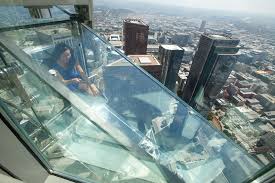 Braving The Glass Skyslide At The Us Bank Tower S Skyspace Los Angeles Attractions Us Bank Tower La Attractions