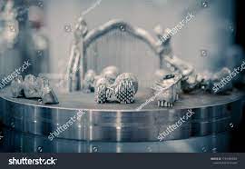 Object Printed On Metal 3d Printer Close Up Object Printed In Laser Sintering Machine Modern 3d Printer Printing From Metal 3d Printer Prints Stock Photos
