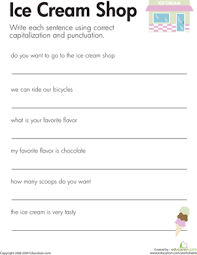 Fix The Sentences Ice Cream Shop Worksheet Education Com Sentence Correction Worksheets Sentence Correction 2nd Grade Worksheets