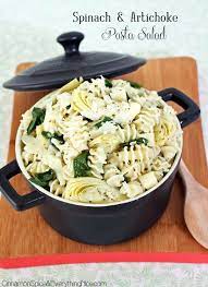 Spinach Artichoke Pasta Salad Cinnamon Spice Everything Nice Recipe Food Artichoke Pasta Artichoke Pasta Salad