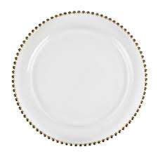 Viva glass charger plate in red. Gold Glass Beaded Charger Plate Premiere Events Rentals