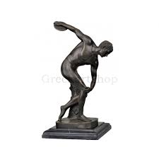 The discus thrower depicted is about to release his throw: The Discobolus Of Myron Discus Thrower Nude Young Athlete Male Ancient Greek Sculpture Statue Real Bronze