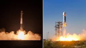 Founder jeff bezos and three others landed safely after blue origin's first flight to space with passengers aboard, a key milestone in the company's effort to make space tourism viable. Commercial Space Race Propelled By Musk Vs Bezos Rocket Competition Chicago News Wttw